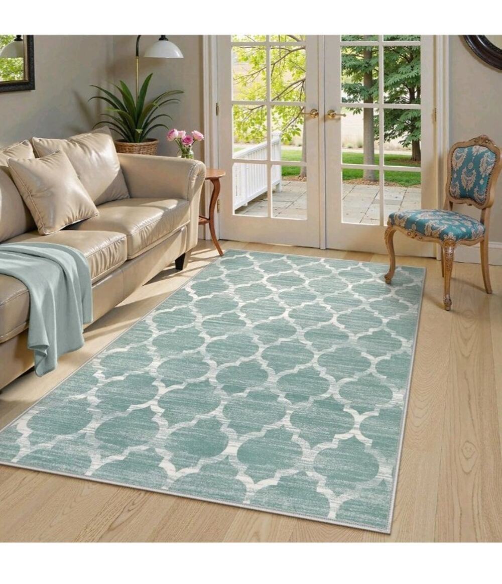 5x7 Area Rug Green Low Pile Indoor Washable 5x7 Foldable Non-Slip Green